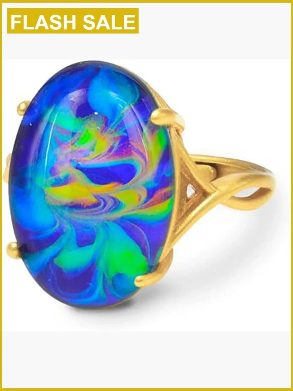 Swirl Color Change Mood Ring, 24K Gold Plated, Adjustable Oval Ring